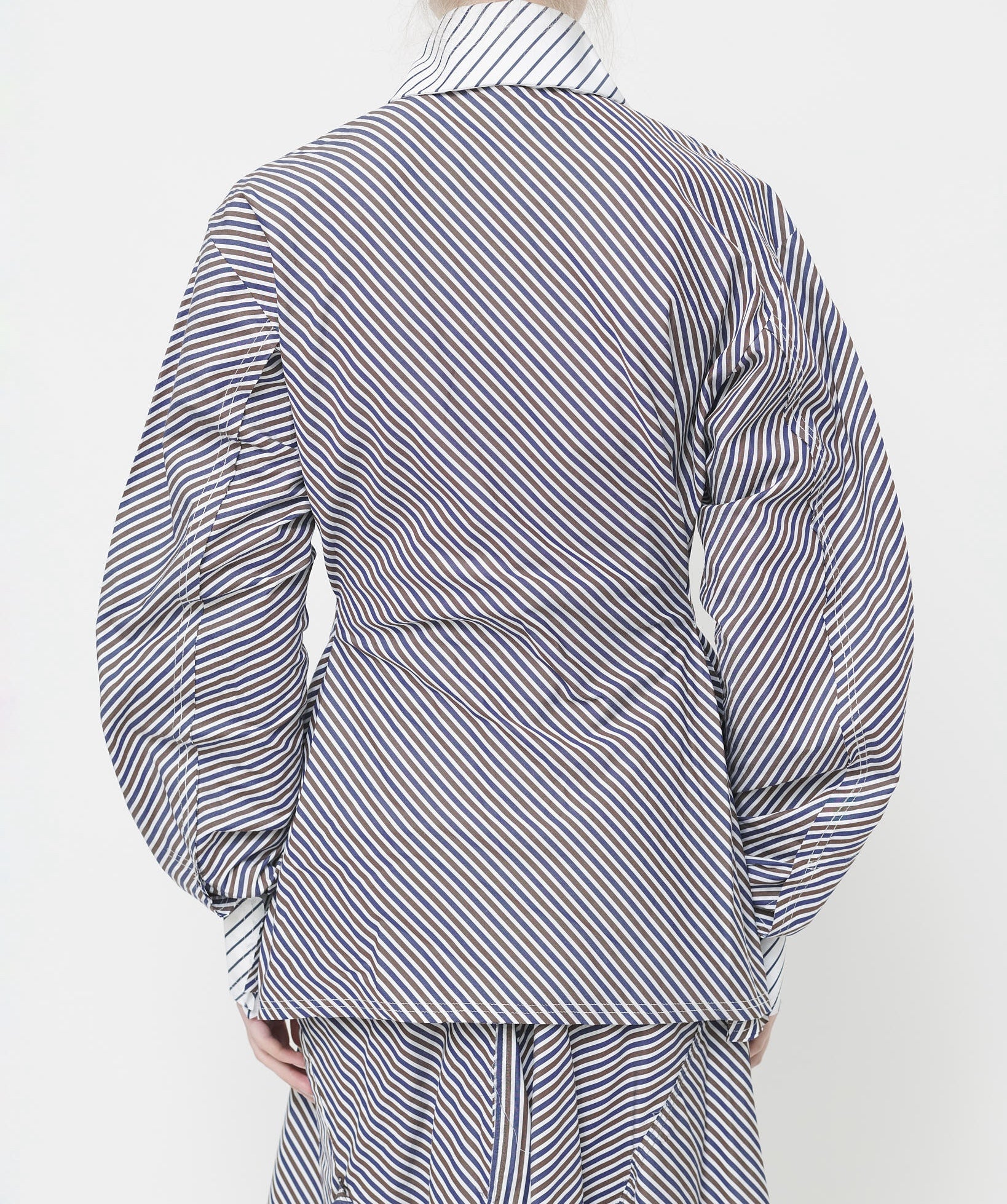 Navy/Brown Stripe Pinched Waist Shirt
