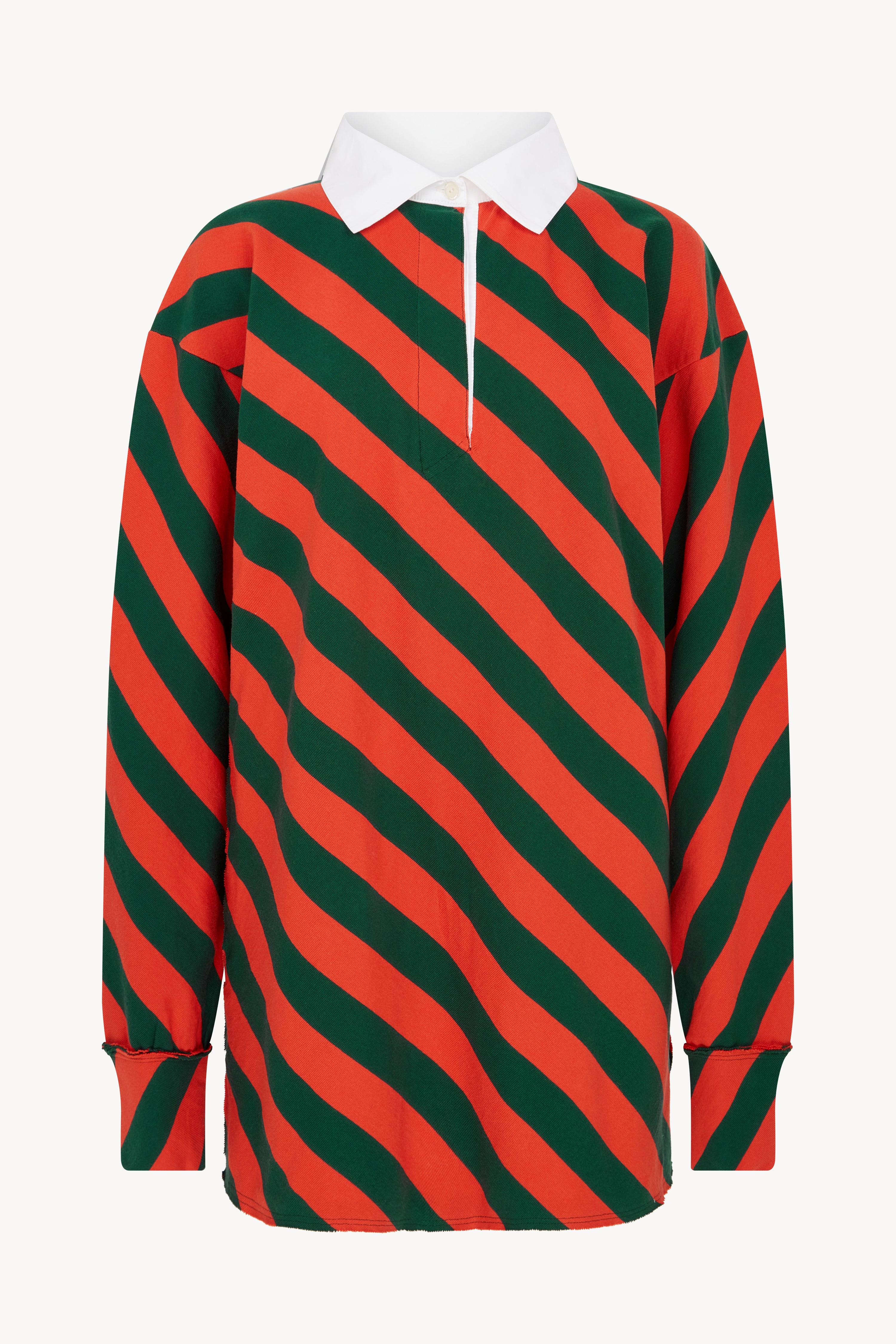 TOMATO RED AND GREEN STRIPED RUGBY TOP