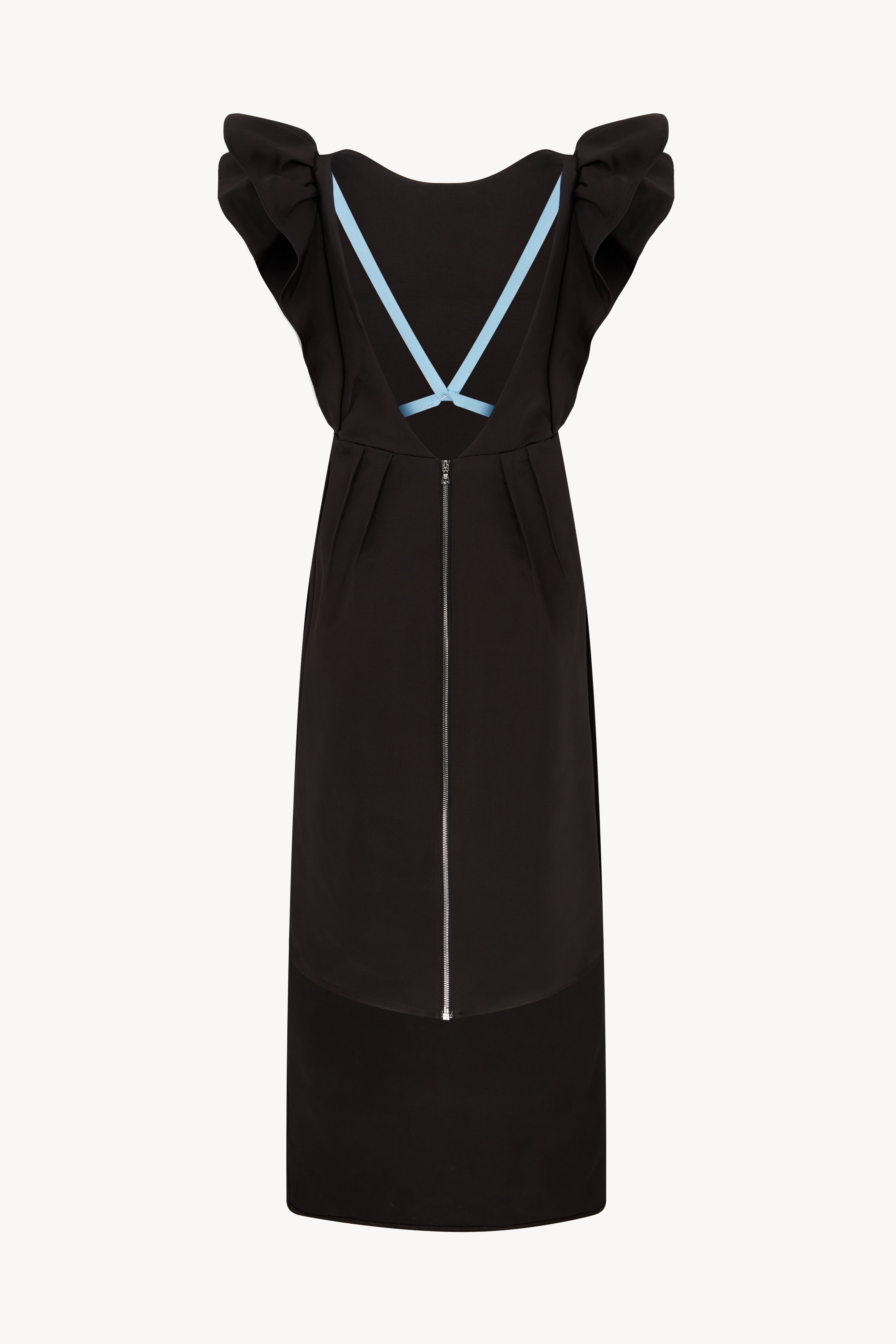 BLACK AND BABY BLUE FRILL SLEEVE PINNY DRESS