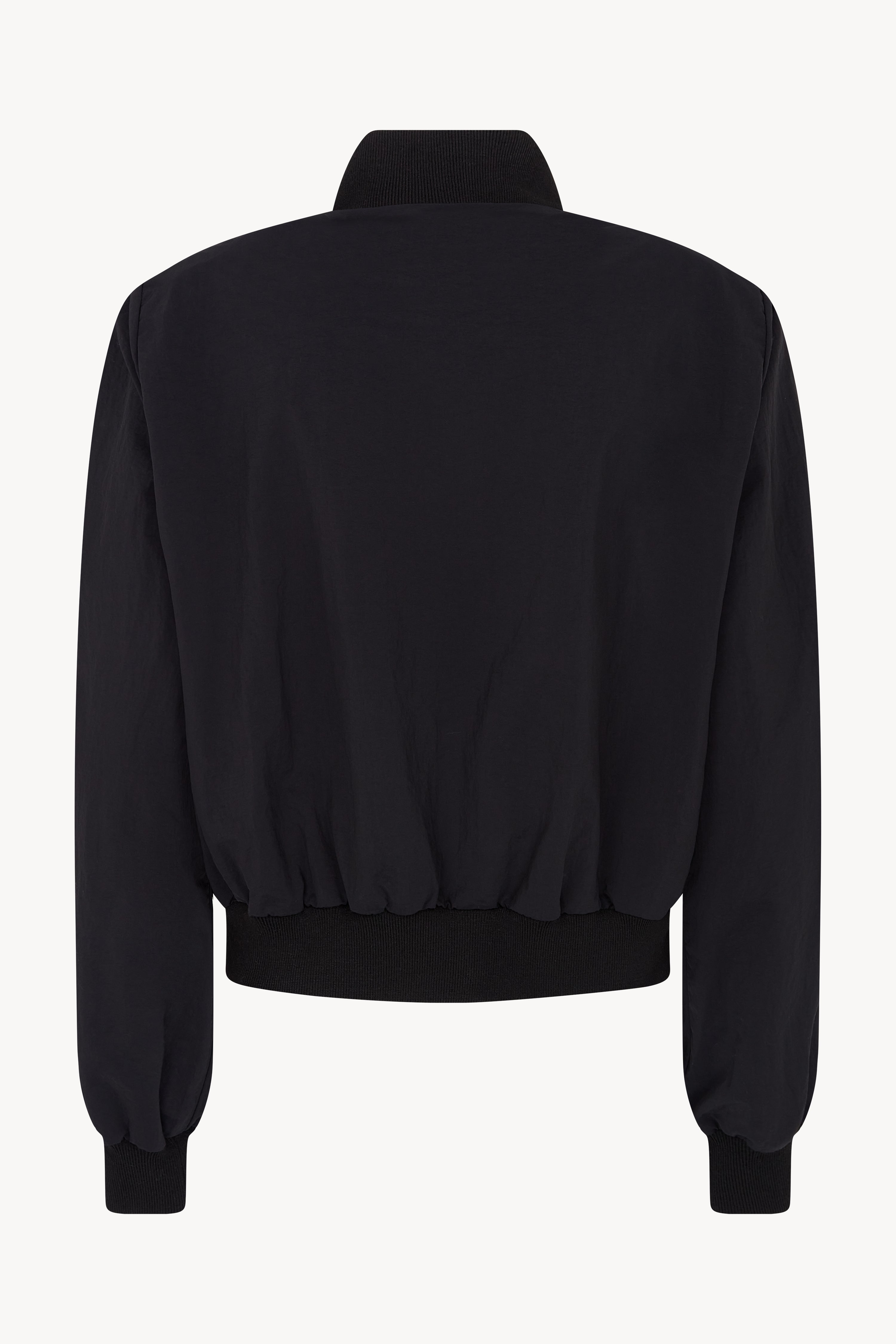 BLACK CRINKLE NYLON BOMBER JACKET