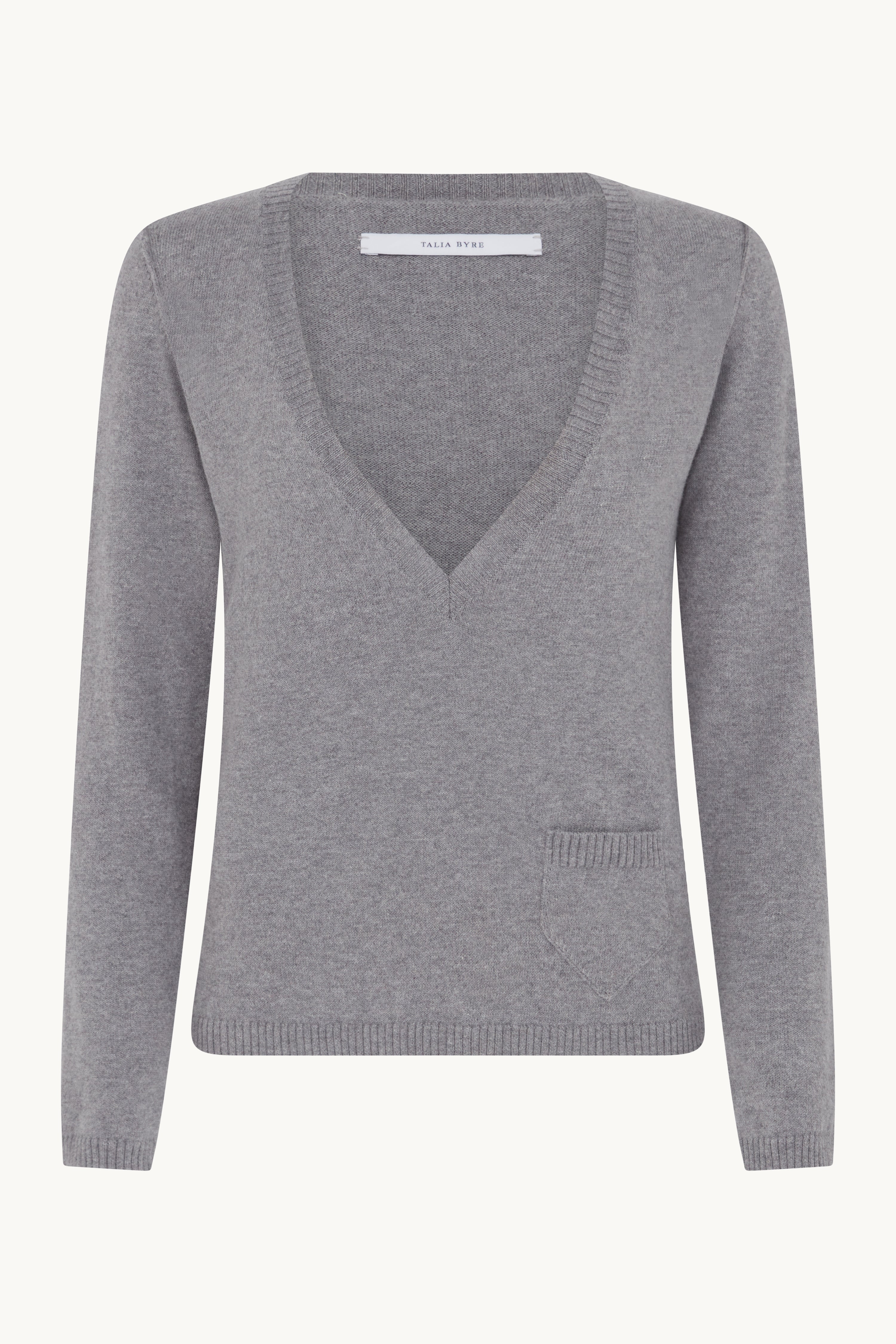 MID GREY DEEP V-NECK FITTED JUMPER