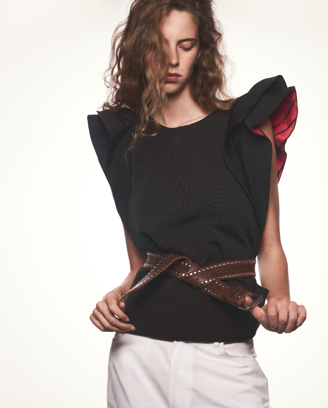 TAN STUDDED BUCKLE BELT