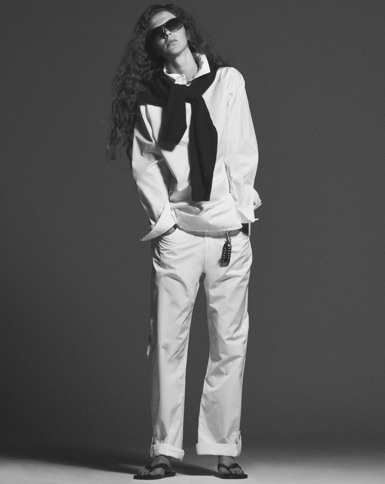 WHITE CARGO ROLL UP TROUSERS