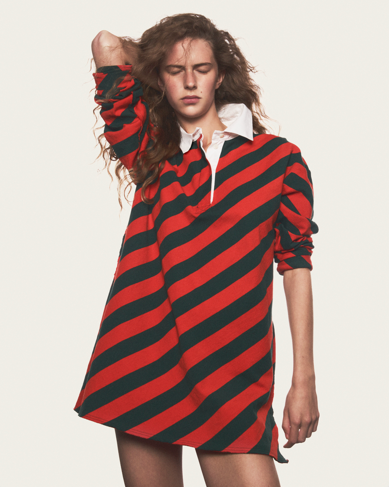 TOMATO RED AND GREEN STRIPED RUGBY TOP