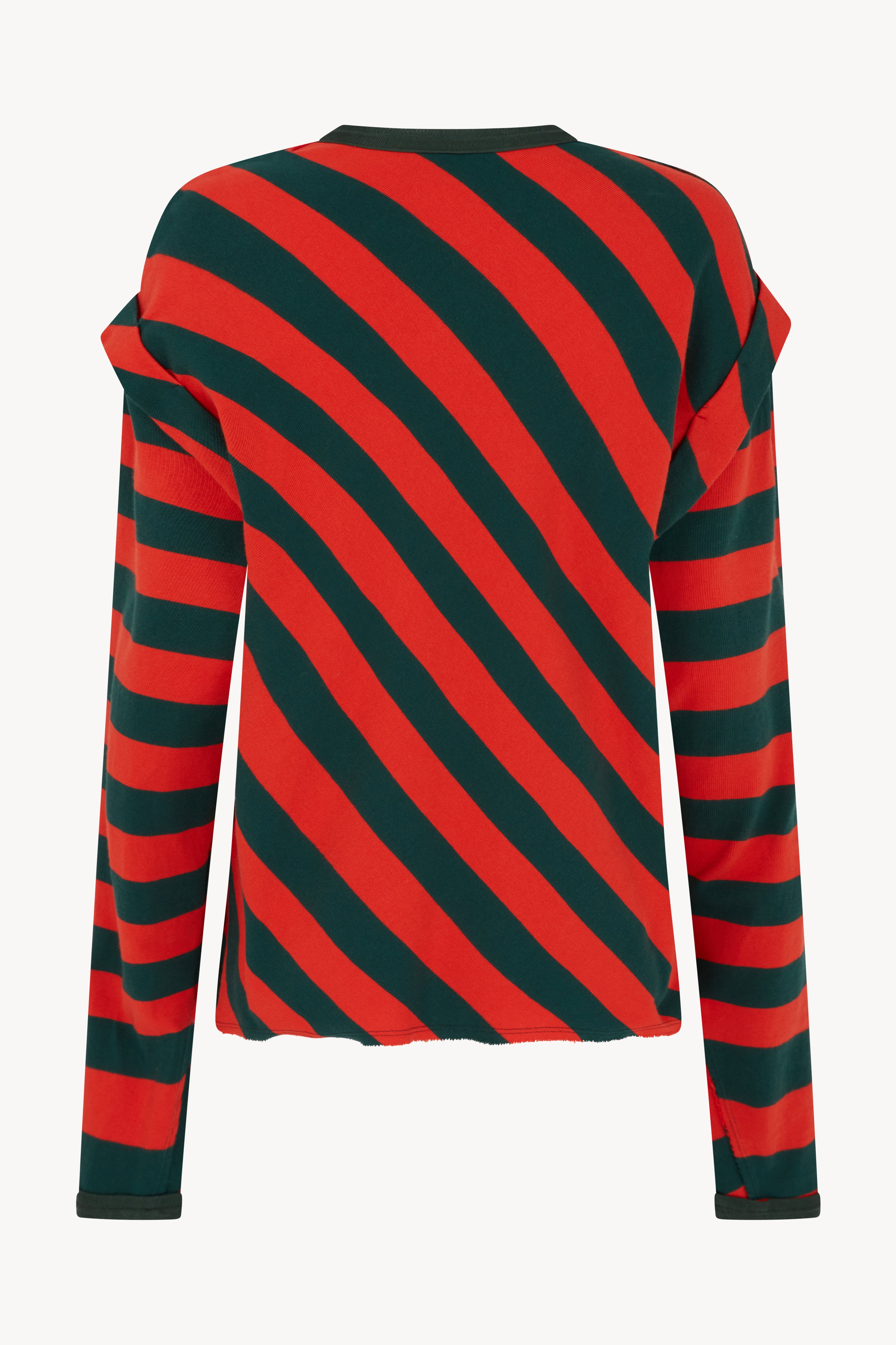 TOMATO RED AND GREEN STRIPED CREW NECK T-SHIRT