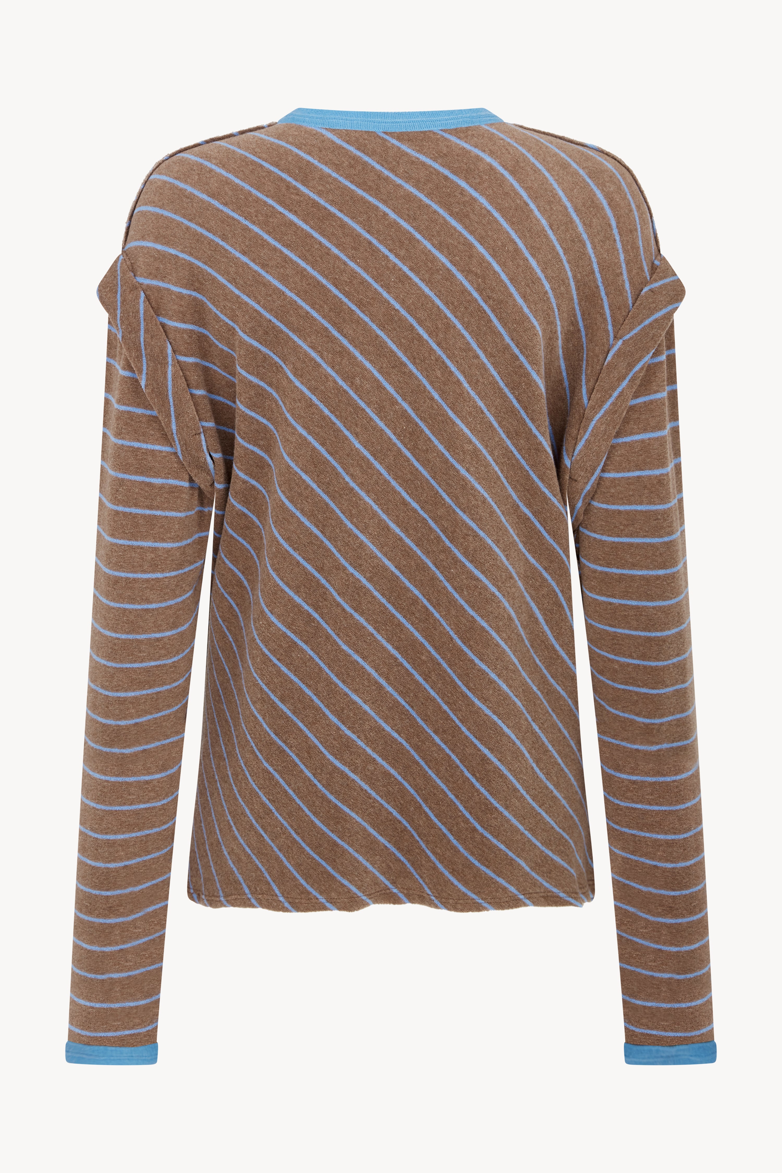 BLUE AND BROWN STRIPED CREW NECK T-SHIRT