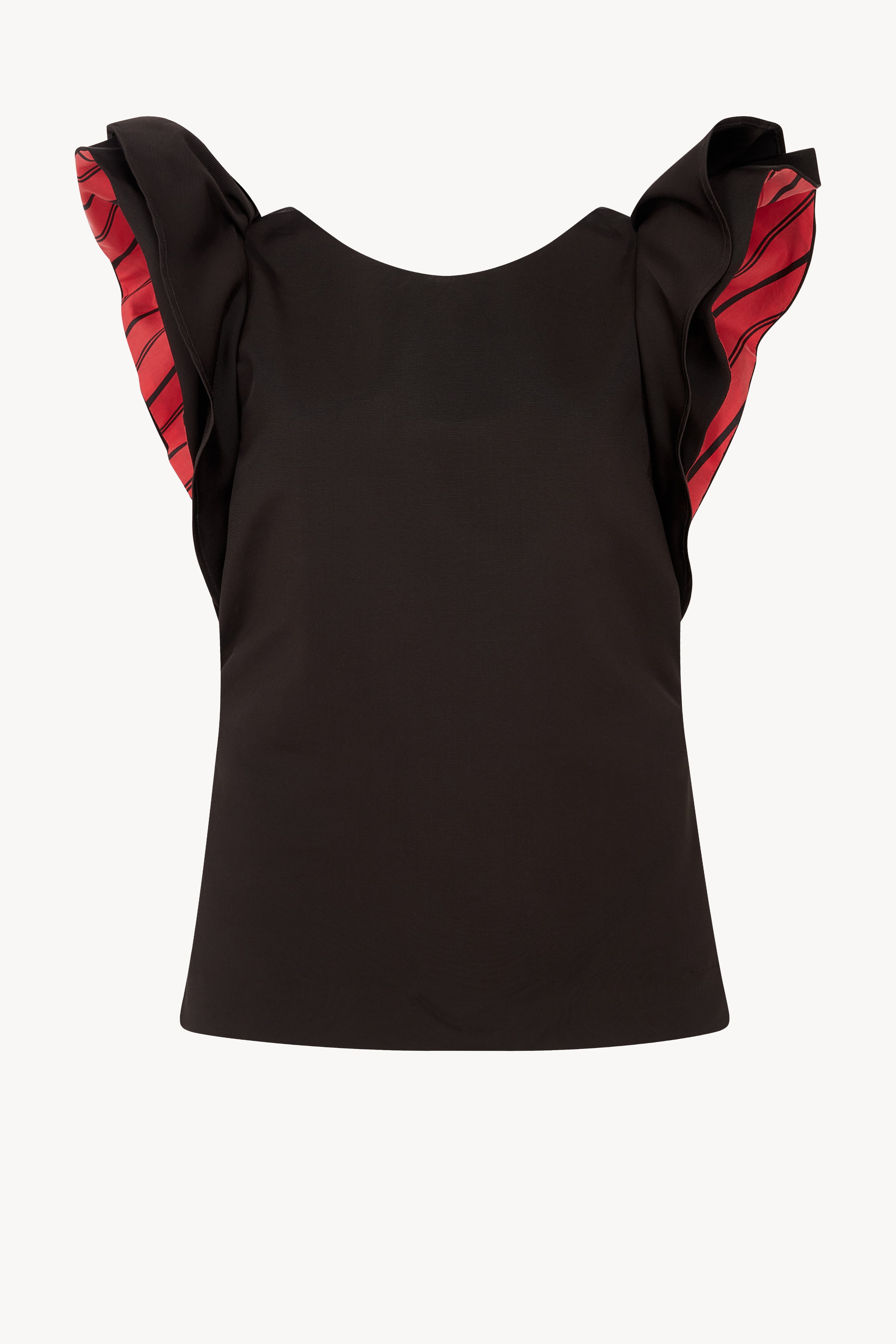BLACK AND RED STRIPE FRILL SLEEVE PINNY TOP