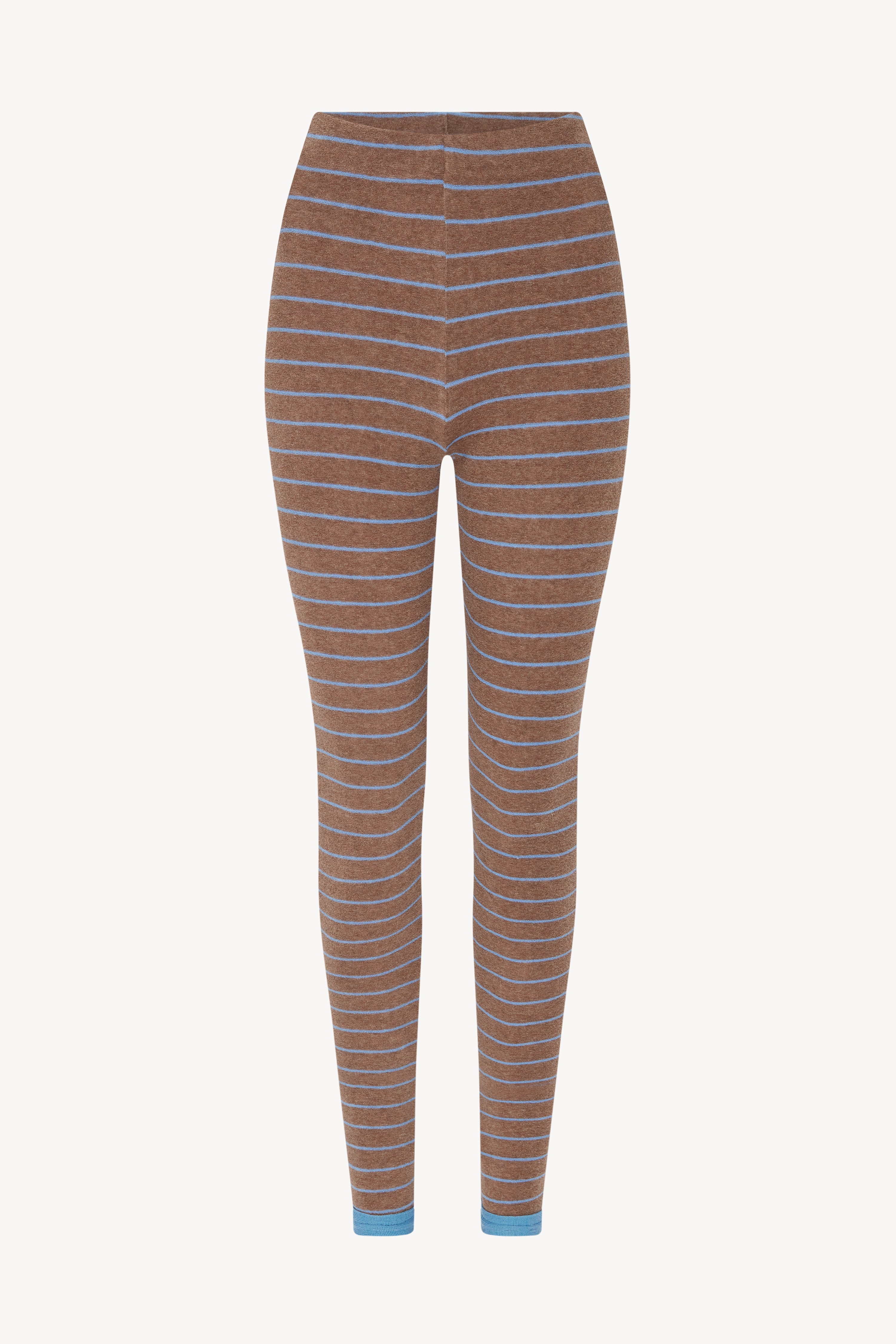 BLUE AND BROWN STRIPED LONG LEGGINGS